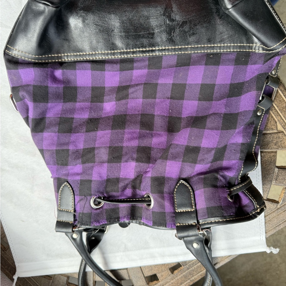 American Living Purple and Black Backpack with Buffalo Check Pattern